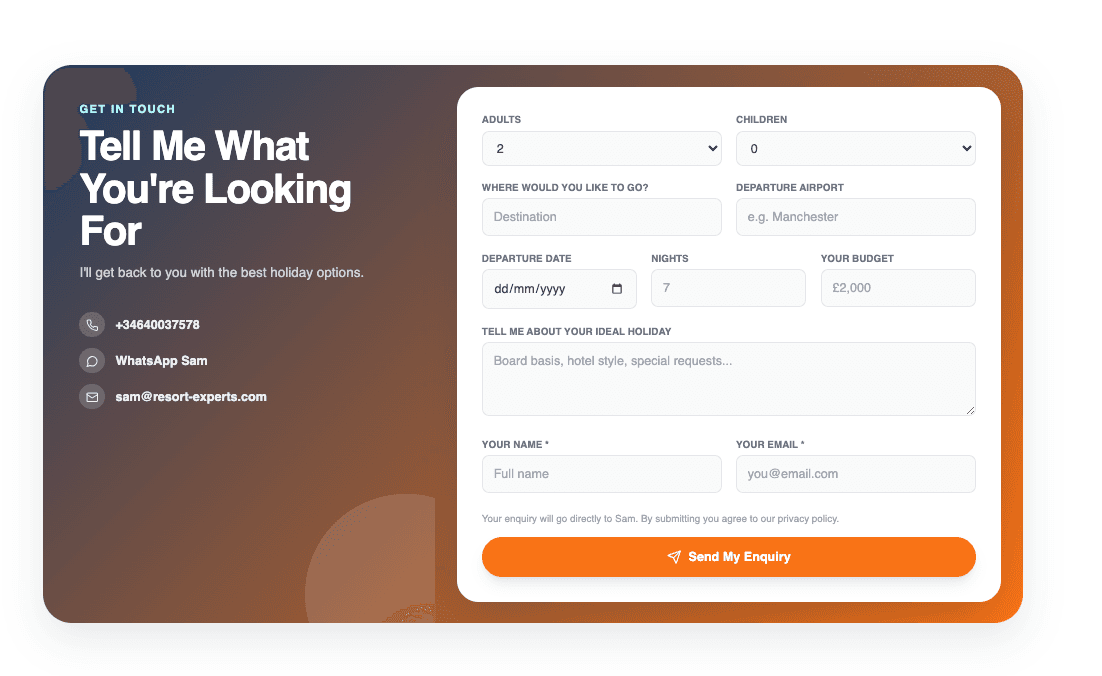 Agent Personal Website enquiry form